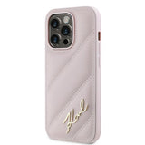 Husa pentru iPhone 14 Pro Max, Karl Lagerfeld Diagonal Quilted Script (KLHCP14XPQDSMGP), roz