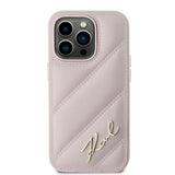 Husa pentru iPhone 14 Pro Max, Karl Lagerfeld Diagonal Quilted Script (KLHCP14XPQDSMGP), roz