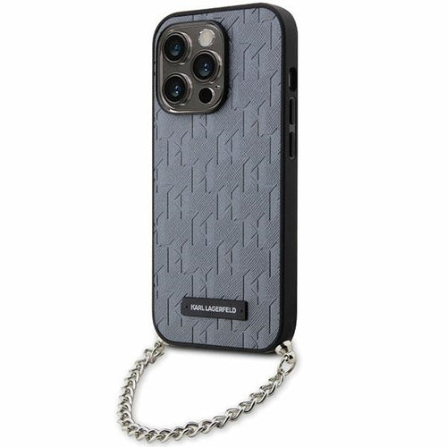 Husa pentru iPhone 14 Pro Max, Karl Lagerfeld Saffiano Monogram Chain (KLHCP14XSACKLHPG), gri