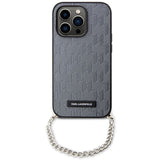 Husa pentru iPhone 14 Pro Max, Karl Lagerfeld Saffiano Monogram Chain (KLHCP14XSACKLHPG), gri