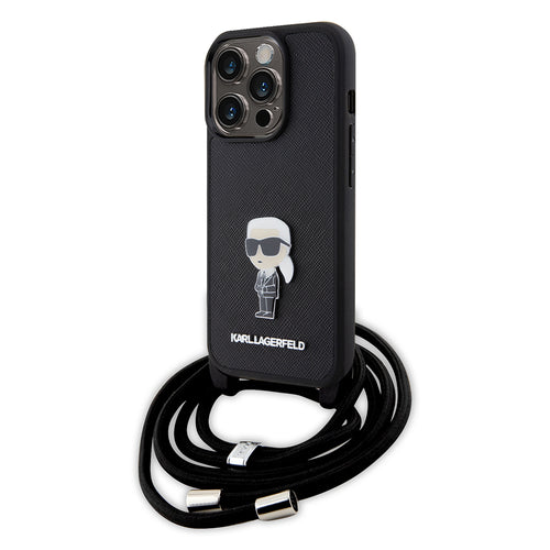 Husa pentru iPhone 15 Pro, Karl Lagerfeld Saffiano Crossbody (KLHCP15LSASKNPSK), negru