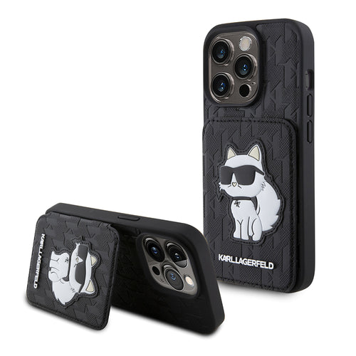 Husa pentru iPhone 15 Pro, Karl Lagerfeld Saffiano Cardslots and Stand (KLHCP15LSAKCNSCK), negru