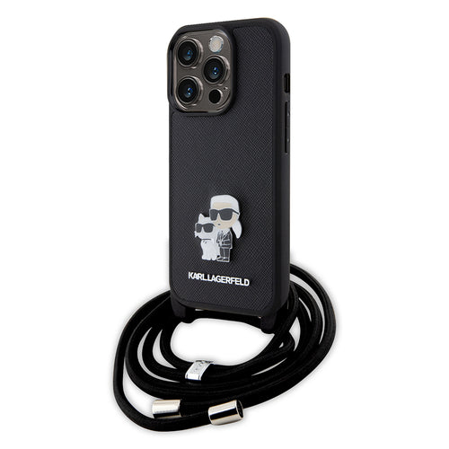 Husa pentru iPhone 15 Pro, Karl Lagerfeld Saffiano Crossbody (KLHCP15LSAKCPSK), negru
