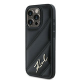 Husa pentru iPhone 15 Pro, Karl Lagerfeld Diagonal Quilted Script (KLHCP15LPQDSMGK), negru