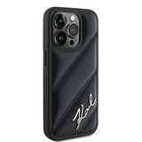 Husa pentru iPhone 15 Pro, Karl Lagerfeld Diagonal Quilted Script (KLHCP15LPQDSMGK), negru