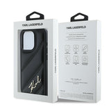 Husa pentru iPhone 15 Pro, Karl Lagerfeld Diagonal Quilted Script (KLHCP15LPQDSMGK), negru