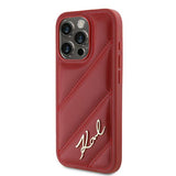 Husa pentru iPhone 15 Pro, Karl Lagerfeld Diagonal Quilted Script (KLHCP15LPQDSMGR), rosu