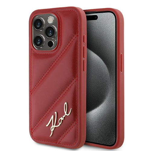 Husa pentru iPhone 15 Pro, Karl Lagerfeld Diagonal Quilted Script (KLHCP15LPQDSMGR), rosu