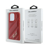 Husa pentru iPhone 15 Pro, Karl Lagerfeld Diagonal Quilted Script (KLHCP15LPQDSMGR), rosu