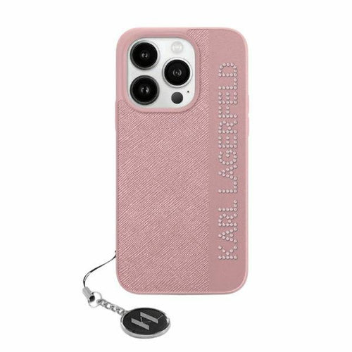 Husa pentru iPhone 15 Pro, Karl Lagerfeld Saffiano Rhinestones&Charm (KLHCP15LPSAKDGCP), roz