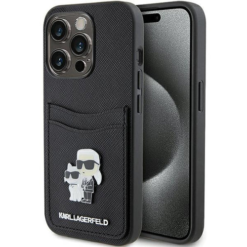 Husa pentru iPhone 15 Pro, Karl Lagerfeld Saffiano Cardslot (KLHCP15LSAPKCNPK), negru