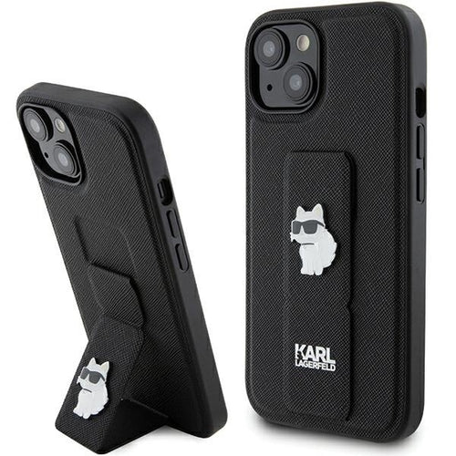 Husa pentru iPhone 15 Plus, Karl Lagerfeld Saffiano Gripstand (KLHCP15MGSACHPK), negru
