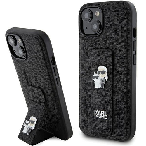Husa pentru iPhone 14 Plus, Karl Lagerfeld Saffiano Gripstand (KLHCP15MGSAKCPK), negru