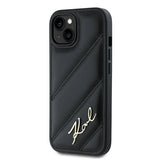 Husa pentru iPhone 15, Karl Lagerfeld Diagonal Quilted Script (KLHCP15SPQDSMGK), negru