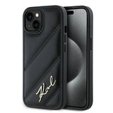 Husa pentru iPhone 15, Karl Lagerfeld Diagonal Quilted Script (KLHCP15SPQDSMGK), negru