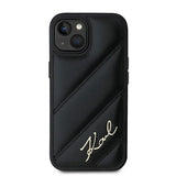 Husa pentru iPhone 15, Karl Lagerfeld Diagonal Quilted Script (KLHCP15SPQDSMGK), negru