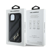Husa pentru iPhone 15, Karl Lagerfeld Diagonal Quilted Script (KLHCP15SPQDSMGK), negru