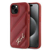 Husa pentru iPhone 15, Karl Lagerfeld Diagonal Quilted Script (KLHCP15SPQDSMGR), rosu