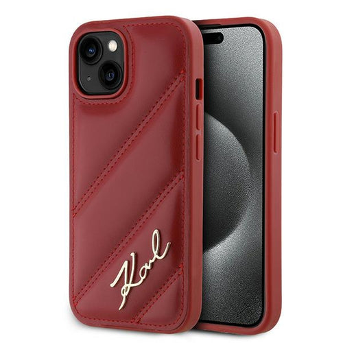 Husa pentru iPhone 15, Karl Lagerfeld Diagonal Quilted Script (KLHCP15SPQDSMGR), rosu