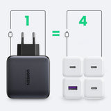 Incarcator retea UGREEN CD226 (40747), Incarcare rapida, GaN 3x Type-C, USB, 100W, negru