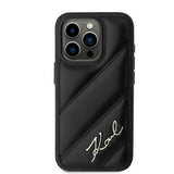 Husa pentru iPhone 15 Pro Max, Karl Lagerfeld Diagonal Quilted Script (KLHCP15XPQDSMGK), negru