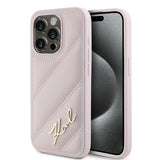 Husa pentru iPhone 15 Pro Max, Karl Lagerfeld Diagonal Quilted Script (KLHCP15XPQDSMGP), roz