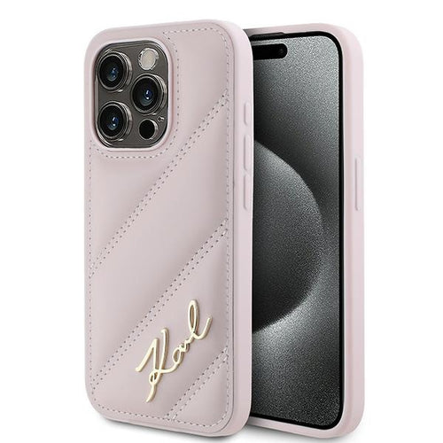 Husa pentru iPhone 15 Pro Max, Karl Lagerfeld Diagonal Quilted Script (KLHCP15XPQDSMGP), roz