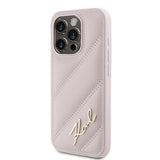 Husa pentru iPhone 15 Pro Max, Karl Lagerfeld Diagonal Quilted Script (KLHCP15XPQDSMGP), roz