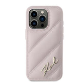 Husa pentru iPhone 15 Pro Max, Karl Lagerfeld Diagonal Quilted Script (KLHCP15XPQDSMGP), roz