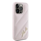 Husa pentru iPhone 15 Pro Max, Karl Lagerfeld Diagonal Quilted Script (KLHCP15XPQDSMGP), roz