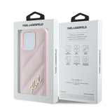 Husa pentru iPhone 15 Pro Max, Karl Lagerfeld Diagonal Quilted Script (KLHCP15XPQDSMGP), roz