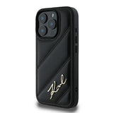 Husa pentru iPhone 16 Pro, Karl Lagerfeld Diagonal Quilted Script (KLHCP16LPQDSMGK), negru