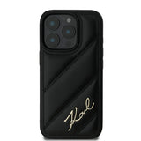 Husa pentru iPhone 16 Pro, Karl Lagerfeld Diagonal Quilted Script (KLHCP16LPQDSMGK), negru