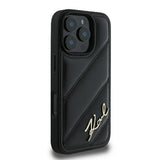 Husa pentru iPhone 16 Pro, Karl Lagerfeld Diagonal Quilted Script (KLHCP16LPQDSMGK), negru