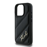 Husa pentru iPhone 16 Pro, Karl Lagerfeld Diagonal Quilted Script (KLHCP16LPQDSMGK), negru