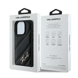 Husa pentru iPhone 16 Pro, Karl Lagerfeld Diagonal Quilted Script (KLHCP16LPQDSMGK), negru