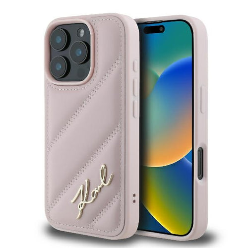 Husa pentru iPhone 16 Pro, Karl Lagerfeld Diagonal Quilted Script (KLHCP16LPQDSMGP), roz