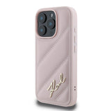 Husa pentru iPhone 16 Pro, Karl Lagerfeld Diagonal Quilted Script (KLHCP16LPQDSMGP), roz