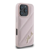 Husa pentru iPhone 16 Pro, Karl Lagerfeld Diagonal Quilted Script (KLHCP16LPQDSMGP), roz