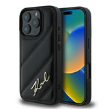 Husa pentru iPhone 16 Pro Max, Karl Lagerfeld Diagonal Quilted Script (KLHCP16XPQDSMGK), negru