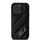 Husa pentru iPhone 16 Pro Max, Karl Lagerfeld Diagonal Quilted Script (KLHCP16XPQDSMGK), negru