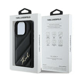 Husa pentru iPhone 16 Pro Max, Karl Lagerfeld Diagonal Quilted Script (KLHCP16XPQDSMGK), negru