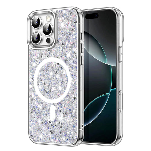 Husa pentru iPhone 16 Pro, Techsuit Sparkly Glitter MagSafe, alb