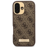 Husa pentru iPhone 16, Guess Hardcase 4G Logo Plate MagSafe (GUHMP16SU4GPRW), maro