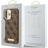Husa pentru iPhone 16, Guess Hardcase 4G Logo Plate MagSafe (GUHMP16SU4GPRW), maro