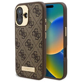 Husa pentru iPhone 16, Guess Hardcase 4G Logo Plate MagSafe (GUHMP16SU4GPRW), maro