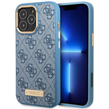 Husa pentru iPhone 16 Pro, Guess Hardcase 4G Logo Plate MagSafe (GUHMP16LU4GPRB), albastru