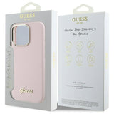 Husa pentru iPhone 16 Pro Max, Guess Silicone Script Metal Logo & Frame (GUHCP16XSMBSLP), roz deschis