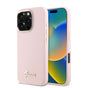 Husa pentru iPhone 16 Pro, Guess Silicone Script Metal Logo & Frame (GUHCP16LSMBSLP), roz