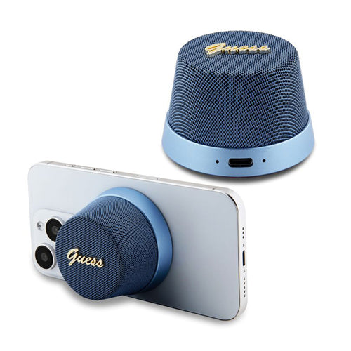 Boxa portabila Guess Speaker Stand Magnetic Script Metal (GUWSC3ALSMB), TWS, USB-C, Bluetooth V5.3, 700mAh, 3W, albastru